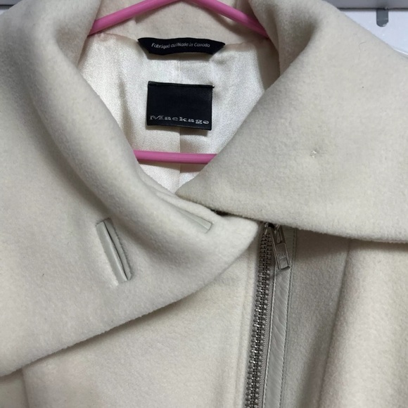 Mackage Nori Cream Wool Cashmere Long Coat with Leather Belt - Picture 11 of 16